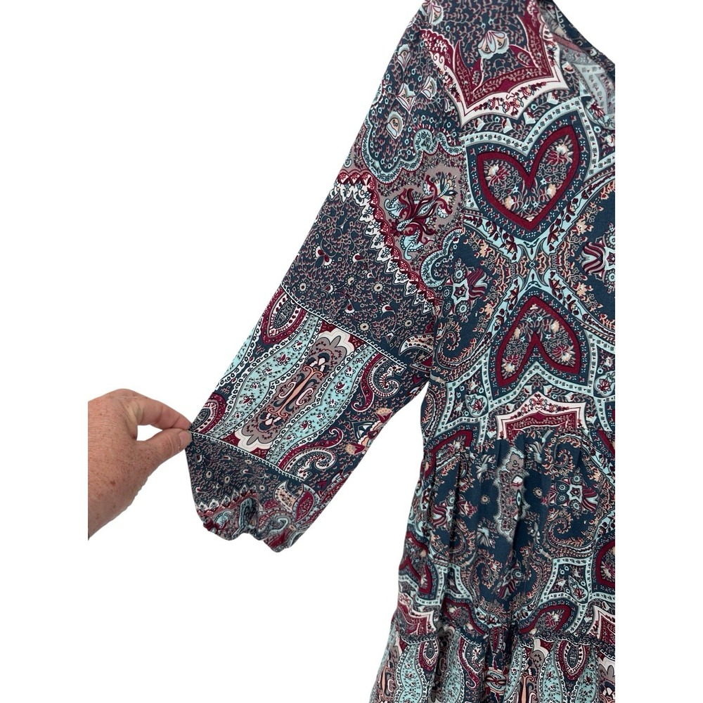 Umgee Top Shirt Blouse Womens L Paisley Boho Peasant Hippie Eclectic Flowy Retro - Picture 8 of 8
